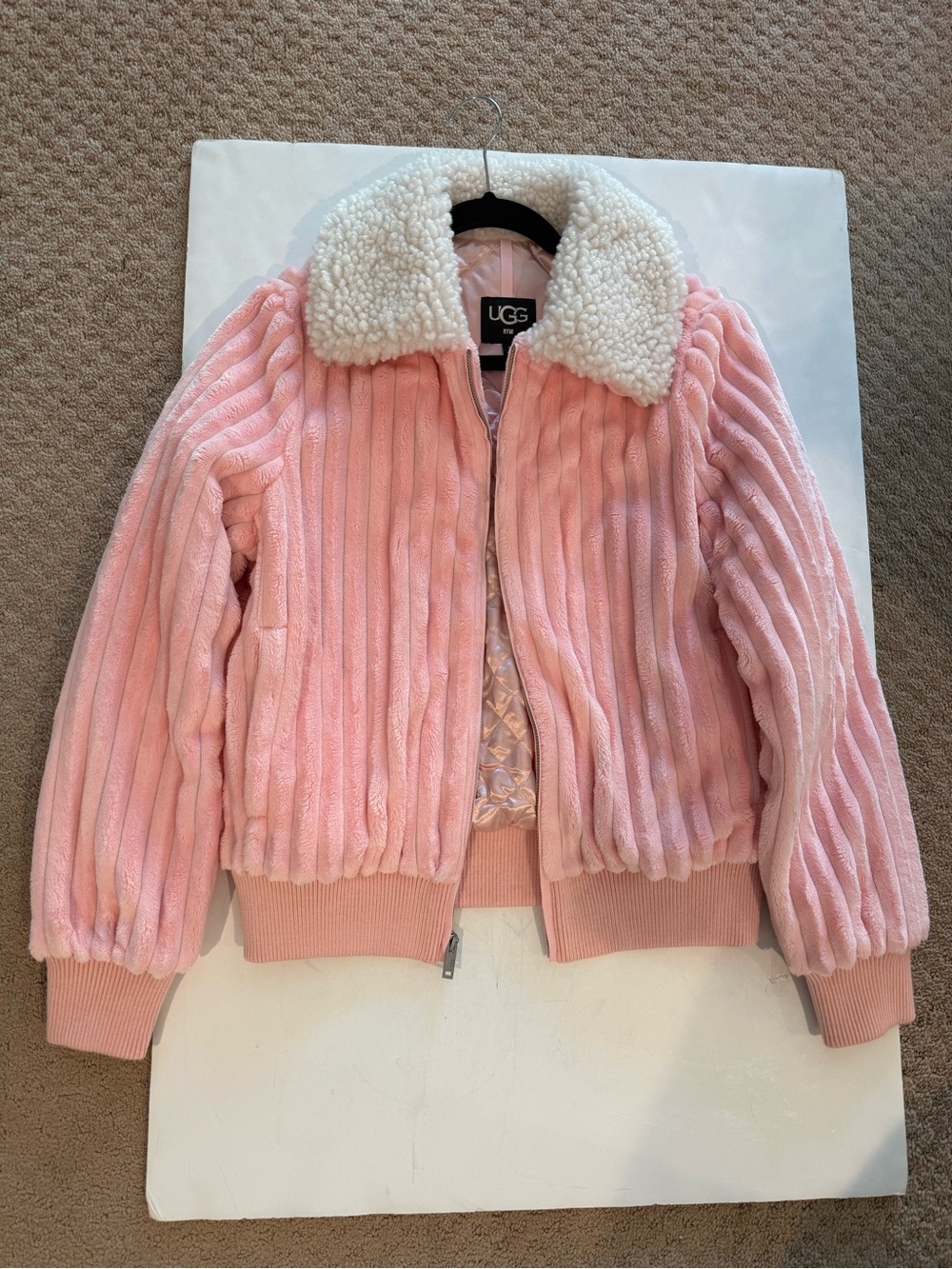 UGG Viviana Bomber Jacket Women’s Small Pink Faux Fur Sherpa Collar Full Zip
